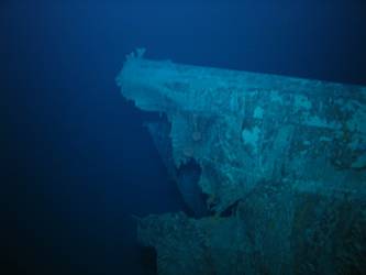 Damage to aft end of inverted bow
